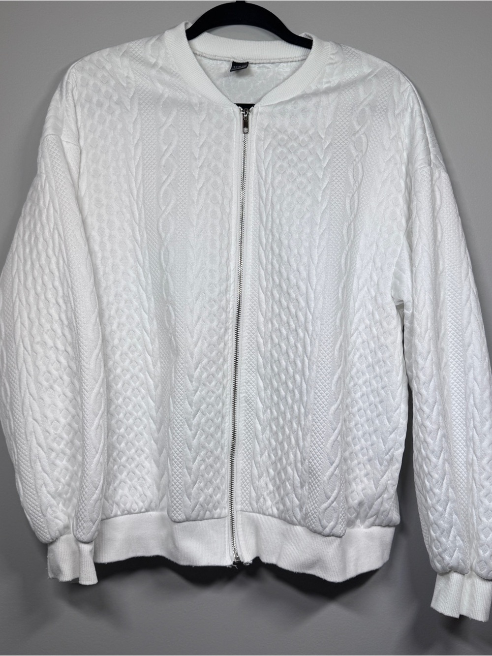 SHEIN White Quilted Zip-Up Bomber Jacket